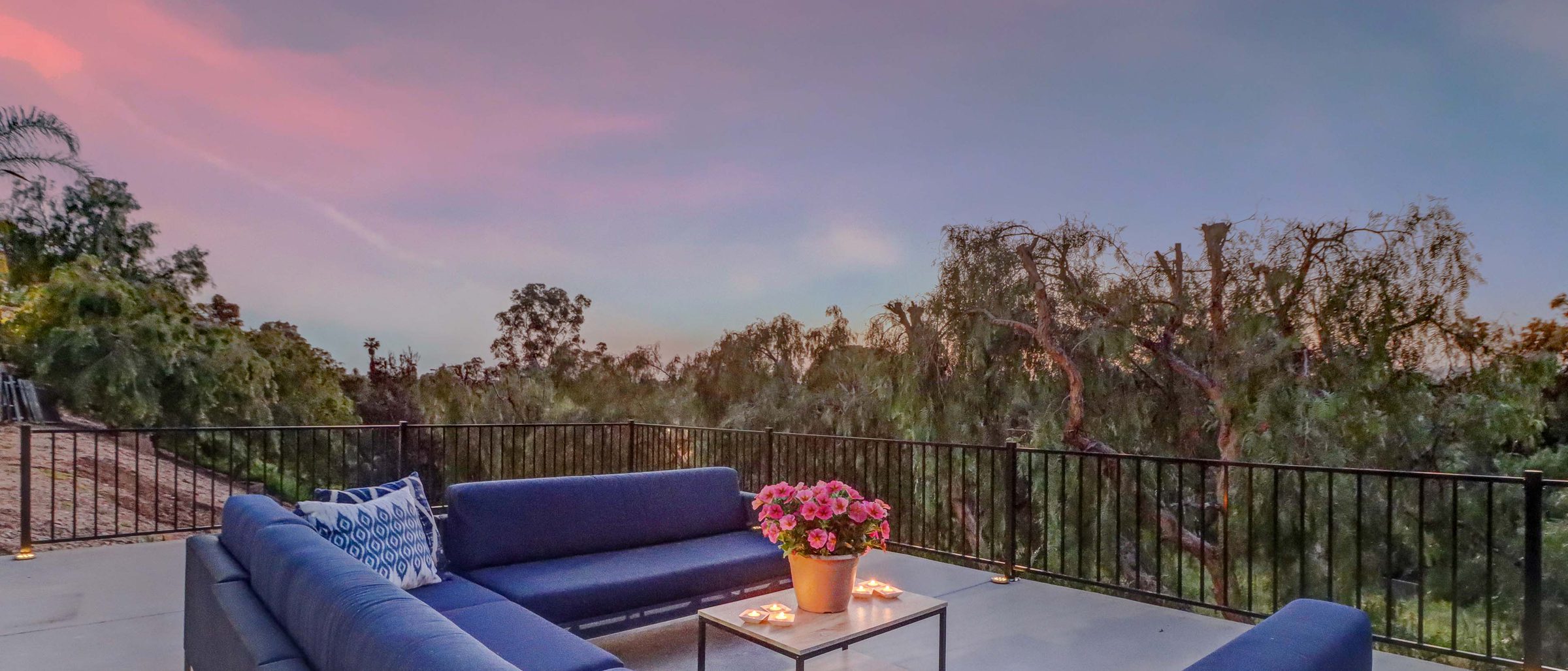 Sunset over the hills from a Southern California hilltop property